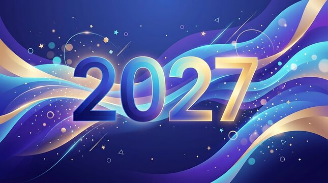 2027 year number design with futuristic space background and stars