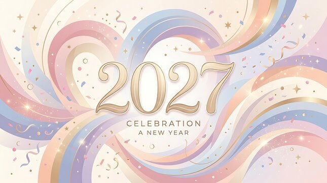 2027 new year celebration watercolor design with confetti background