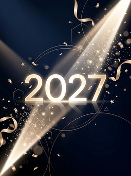 Celebration confetti explosion with 2027 year number shimmering in gold sparkles
