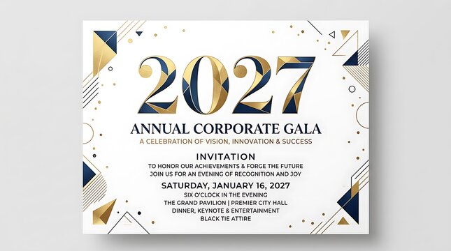 2027 annual corporate gala invitation design with geometric background