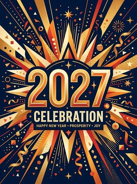 2027 new year celebration with fireworks and starburst design