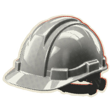 Vintage halftone style construction hard hat, safety helmet on a transparent background