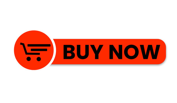 Red Buy Now Button, Online Shopping Cart Call To Action Icon for Website and Ecommerce on Transparent Background