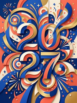 Colorful fireworks celebration with decorative 2027 numbers and sparkles