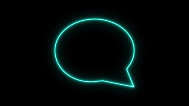 Neon glowing message box line icon animation text chat box sign symbol on black background 4k