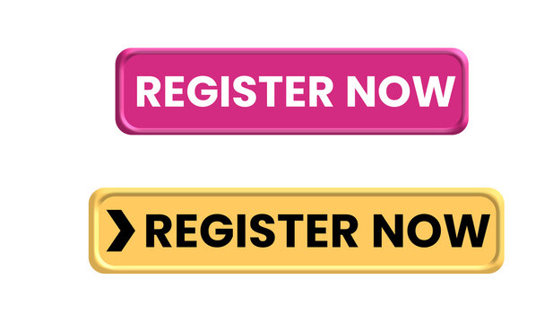 Register Now Button Set, Pink and Yellow Registration Call To Action Buttons for Website on Transparent Background
