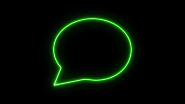 Neon glowing message box line icon animation text chat box sign symbol on black background 4k
