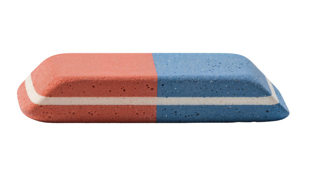 Two-toned pink and blue rubber eraser with white stripe, isolated on transparent background