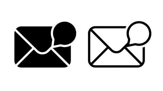 Email message alert black silhouette and line icon for digital contact