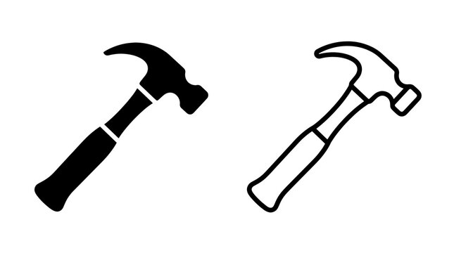 Carpentry claw hammer black silhouette and line icon for repair works