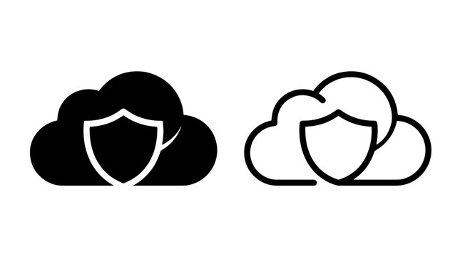 Cloud security shield icons for internet data protection storage services