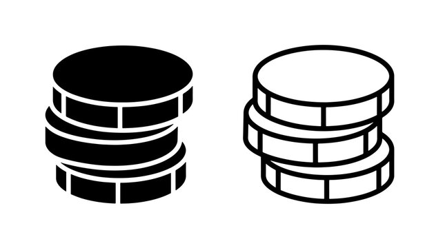 Stack of coins black and white flat icons for financial savings concept