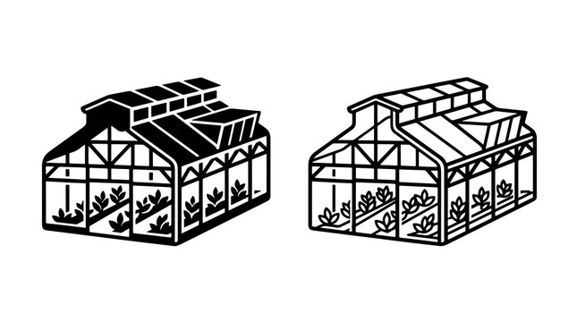 Modern greenhouse glass structure icon for farming and botanical gardens