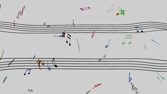 Musical score horizontal stave music notes audio pulse beats abstract 10 seconds animation screensaver visualiser motion graphics HD video 