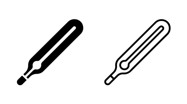 Medical thermometer icon set in solid black and outlined vector styles