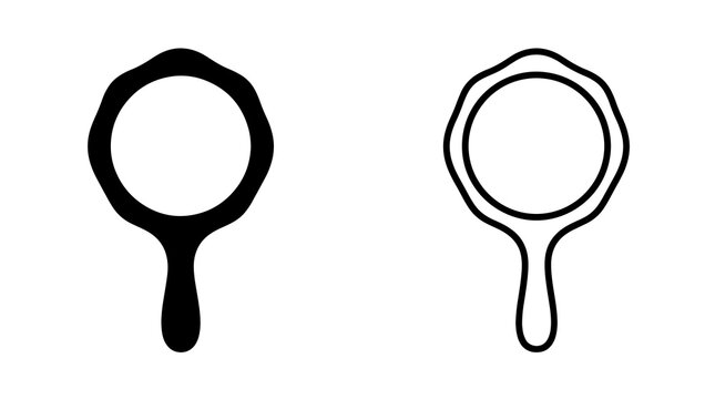 Hand mirror icon set with black solid and outlined vintage frame shapes