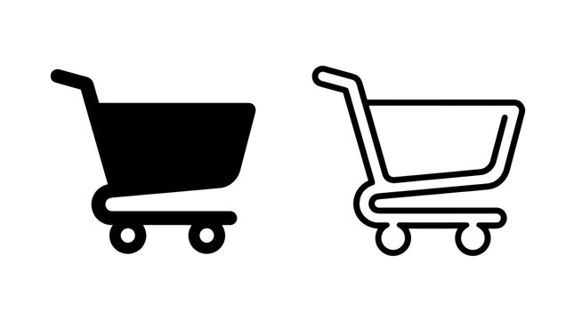 Shopping cart trolley flat icon with black solid and outline line style