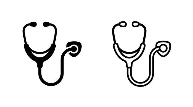 Medical stethoscope diagnostic tool flat icon health equipment black art