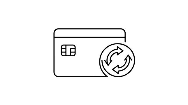Credit card icon with circular arrows for payment processing and renewals