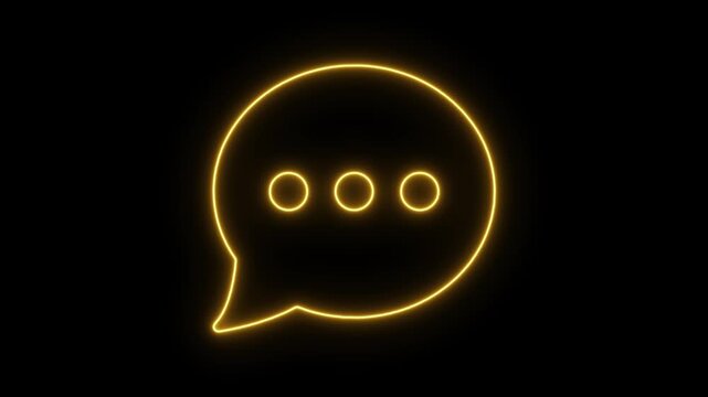 Neon glowing message box line icon animation text chat box sign symbol on black background 4k