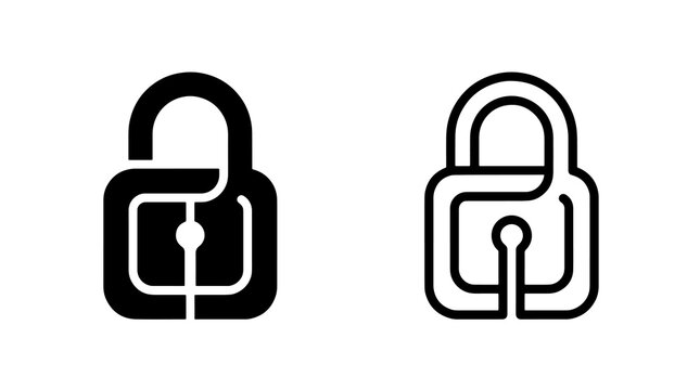 Open padlock vector icons black silhouettes for security access concepts