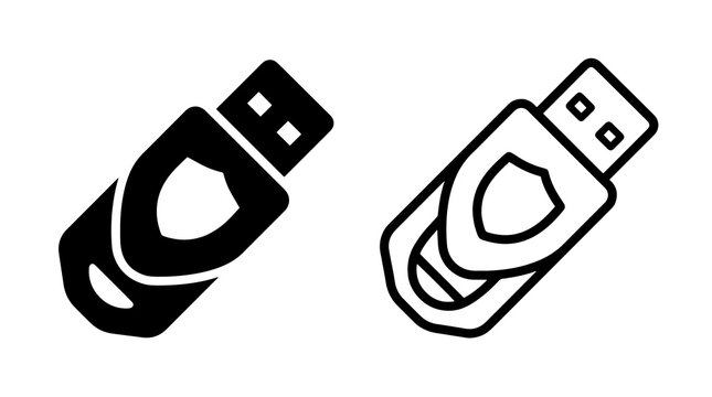 Secure usb flash drive icons black shapes for hardware data protection