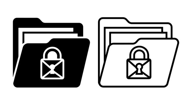 Locked document folder icon black solid and outline style storage security
