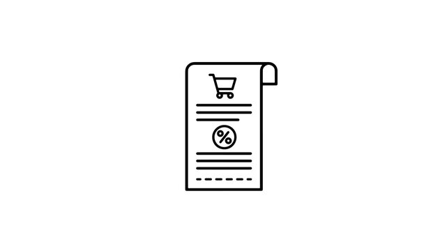 Receipt paper icon with cart symbol and percentage for retail discounts