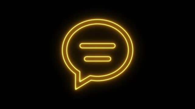 Neon glowing message box line icon animation text chat box sign symbol on black background 4k