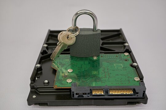 Hard Drive with Padlock and Keys Data Security Concept