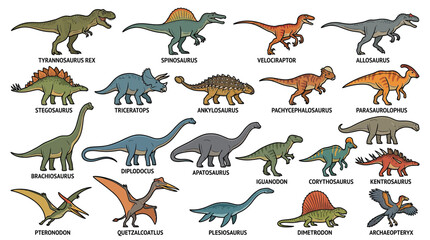 Fototapeta premium Collection of Various Prehistoric Dinosaurs