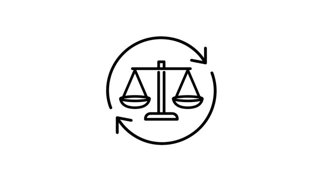 Balance scale surrounded by circular refresh arrows for legal cycle icon
