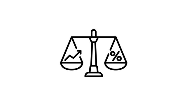 Balance scale with rising graph and percent sign financial weighing icon