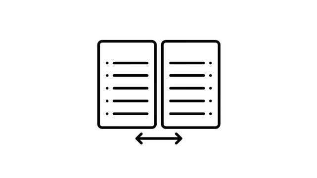 Comparison list table icon with double documents and bidirectional arrows