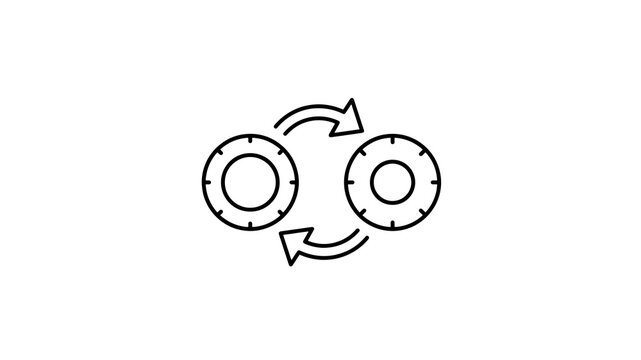 Gear wheels interaction linear icon black outlines for process mapping
