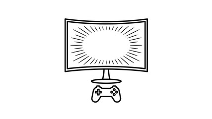 Curved gaming monitor and joystick outline icon for technology industry © ＰＮＧ・アート