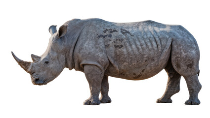 Large grey rhinoceros with thick wrinkled skin, isolated on transparent background © Ibrian