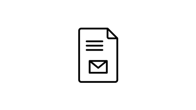 Black line mail template document icon isolated on checkered background