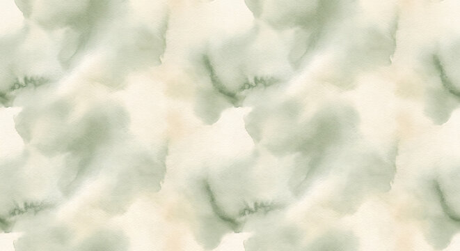 Seamless Sage Green Watercolor Pattern with Soft Fluid Brushwork