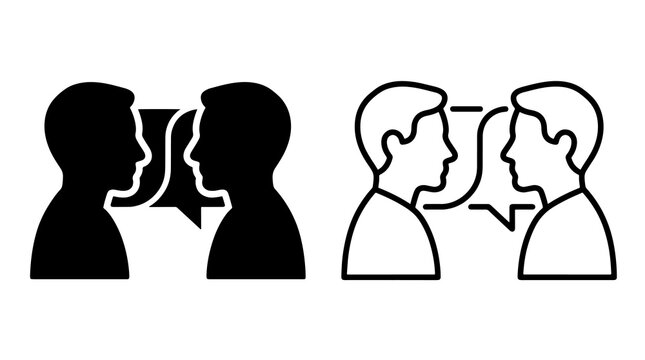 Two talking people silhouette icons for communication and social network