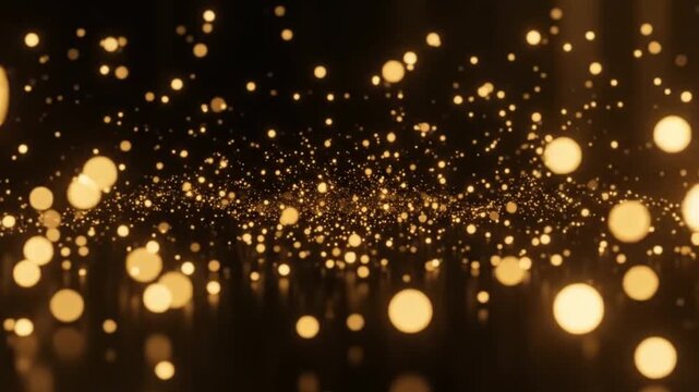 Abstract background with glowing golden particles and shimmering floating light bokeh orbs for luxury holiday celebration design