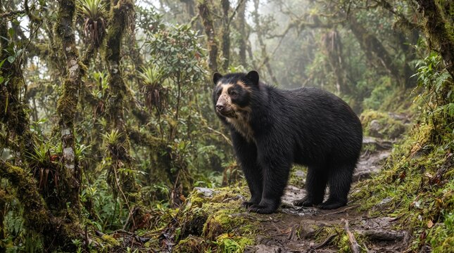 Spectacled Bear Standing in an Andean Cloud Forest