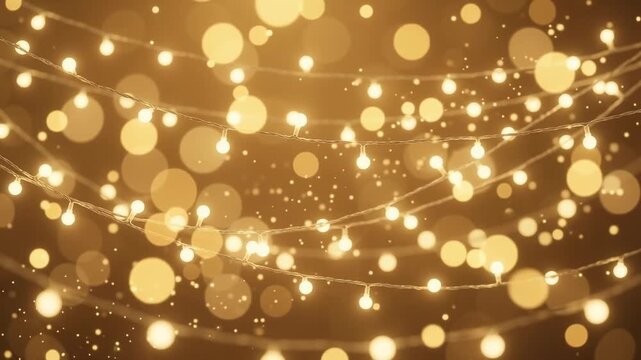 Festive gold fairy lights glowing in string arrangement for holiday celebrations
