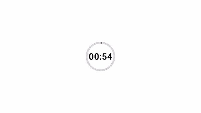 Circular Countdown Timer Animation from 60 to 0 Seconds, One Minute Digital Timer Isolated on Transparent Background,One Minute Circular Countdown Timer Animation from 60 to 0 Seconds.