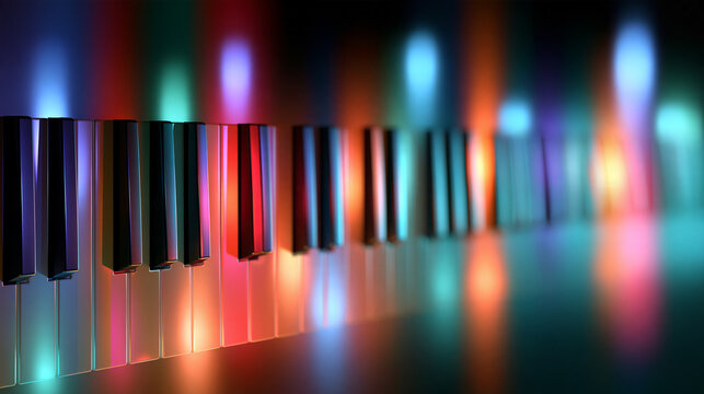 Abstract colorful piano keyboard wallpaper background, vibrant artistic representation of music and creativity, with copy space