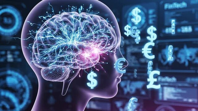 Artificial Intelligence and Financial Technology Digital Brain Concept.