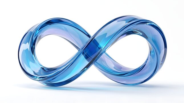 3d render of a blue glass infinity symbol isolated on white background