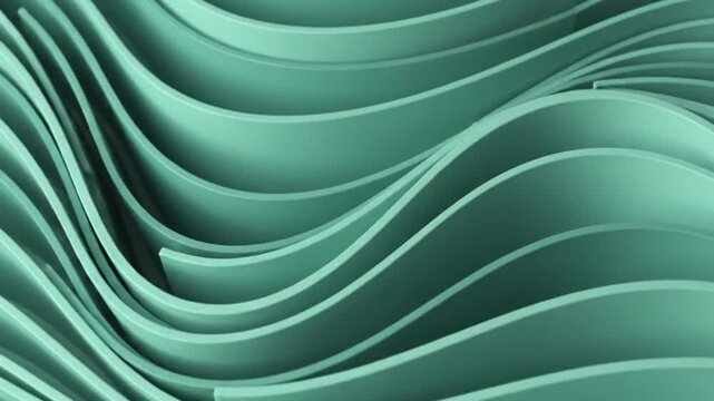 Abstract background with flowing mint green wavy stripes and soft shadows for modern graphic design projects