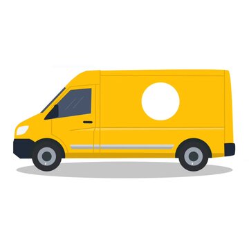 Seamless Looping Animation of Yellow Delivery Van Driving, Commercial Cargo Truck with Blank Logo Placeholder, Flat Vector UI Motion Graphic