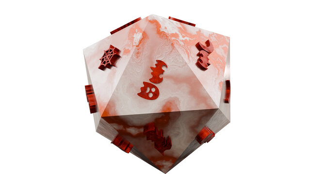 D12 Spooky Halloween Marble Texture Dice Set with Raised Embossed Symbols 3D Model